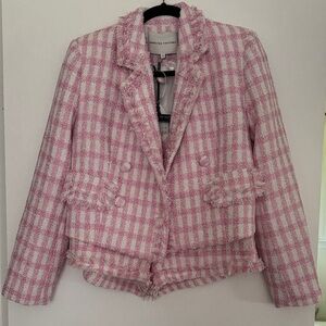 English Factory Pink and White Checkered Blazer and Short Coord Set